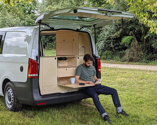 french design atelier converts mercedes vito into minimalist cocoon-like campervan