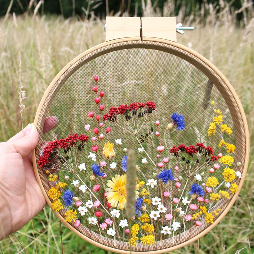 dried flower stitches dry flowers on delicate tulle embroidery hoops