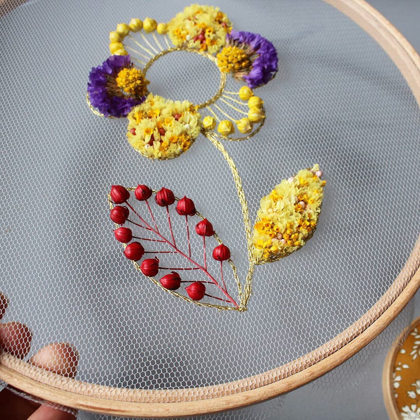 dried flower stitches dry flowers on delicate tulle embroidery hoops