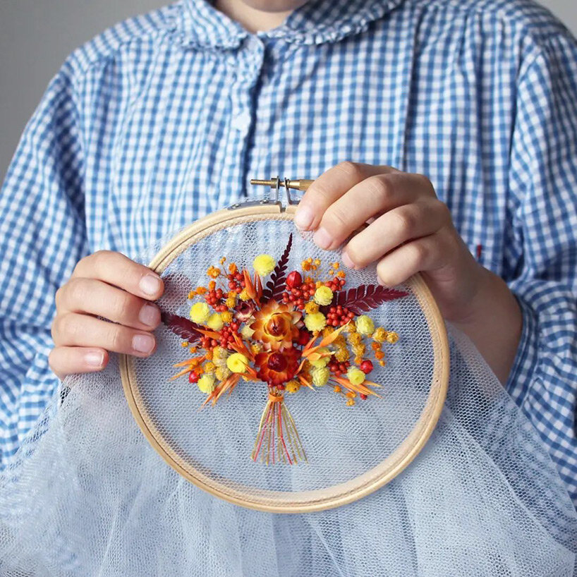 dried flower stitches dry flowers on delicate tulle embroidery hoops