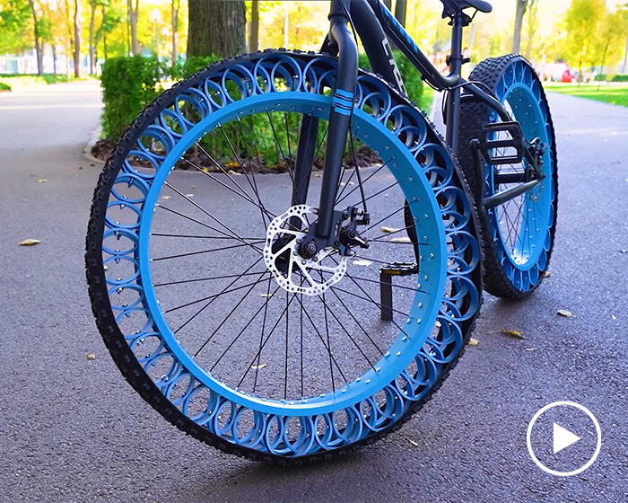 you can make your own set of airless bike tires using PVC pipes, bolts and nuts