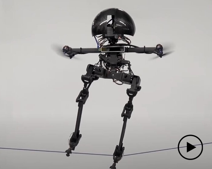 LEONARDO is a fusion of bipedal walking robot with flying drone that masters a slackline