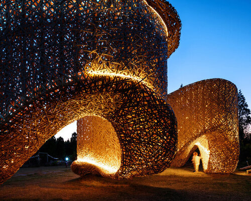 lin architecture's bamboo pavilion occupies an empty field in shanghai