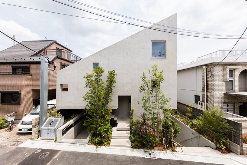 furuya design's hanegi + is an array of angled, floating volumes