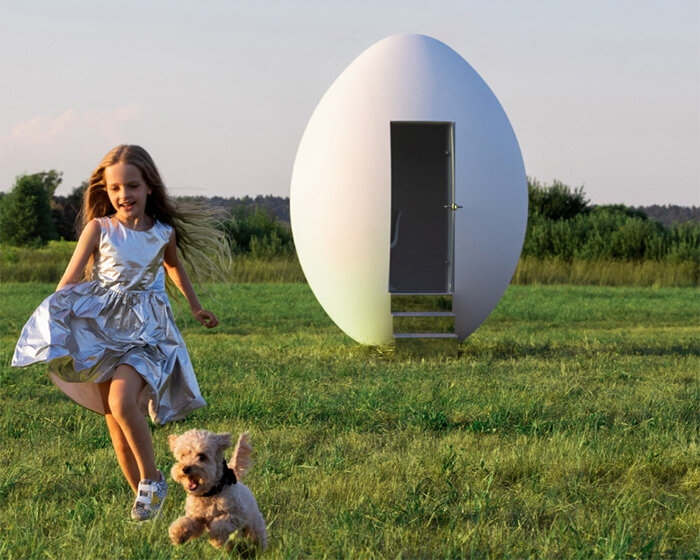 egg-shaped outdoor playhouse by gregory orekhov simulates 'life before birth'