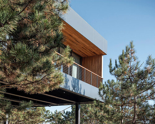 hillside house on stilts by TWO+ preserves natural surroundings within crimean forest