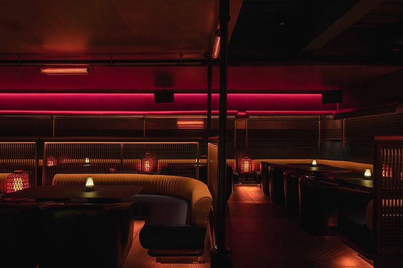 lines + pops of color create a tipsy night within erma pub in china