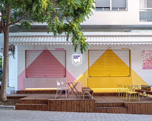 sorry mom takeaway shop in greece serves food through colorful pop-up boxes