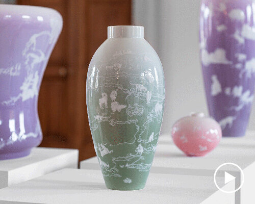 yang jiechang depicts the superiority of nature on a series of embossed vases