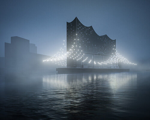 DRIFT's breaking waves of illuminated drones wrap elbphilharmonie hamburg