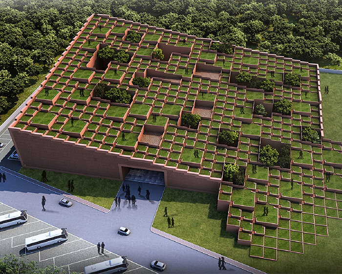 sanjay puri architects shapes university in india as a staggered landscape of green terraces