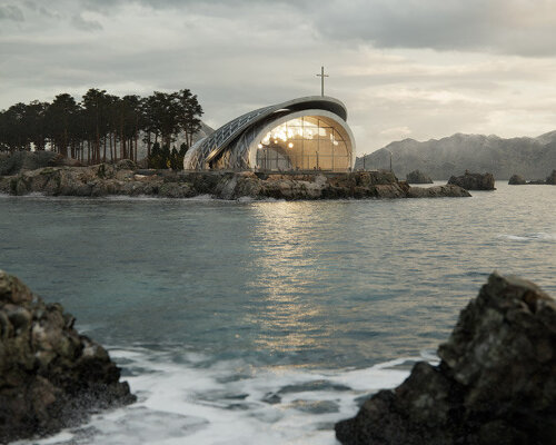 bair design envisions a luminous chapel of concrete shells to watch over coast of norway