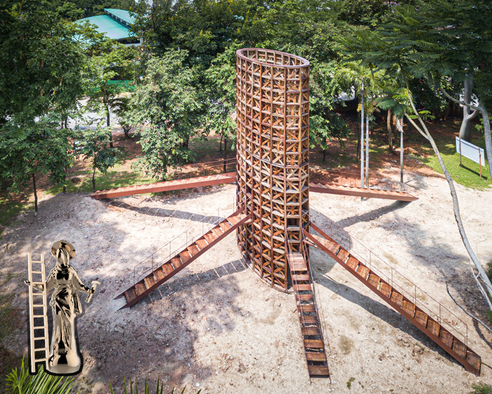 boonserm premthada repurposes derelict timber barns to erect 'rice tower' in thailand