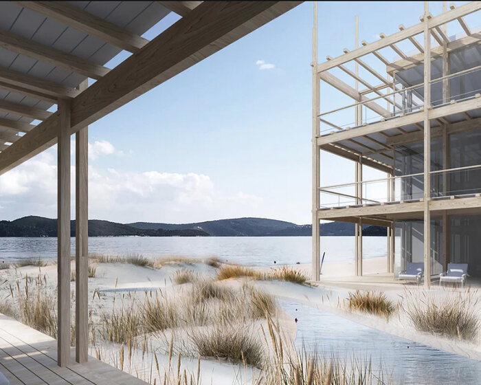 proposed beach hotel in greece features a dune ecosystem that gently invades its borders