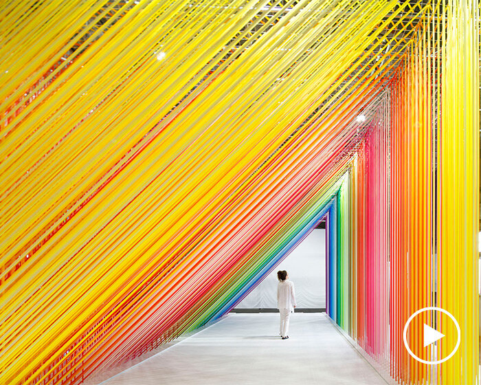 emmanuelle moureaux uses 6,000 masking tape strips to compose rainbow moiré in japan