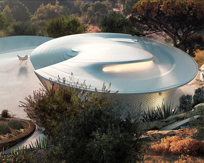 david tajchman tops organic 'cosmos' residence in greece with fluid overhanging roof