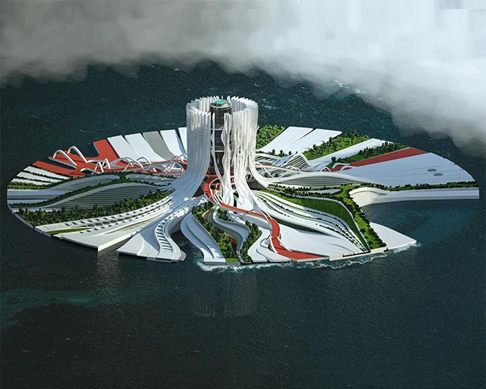 inspired by flags and water lilies, mohsen laei's island proposal responds to sea level rise