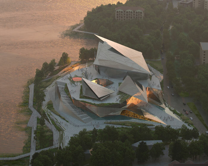 explore kengo kuma's winning entry for kamal theater in russia's republic of tatarstan