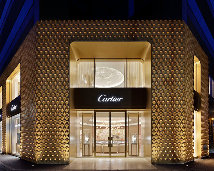 klein dytham architecture clads osaka's cartier store façade in luminous protruding diamonds