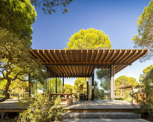 concrete platforms & wooden paths articulate residential extension by pereira miguel in portugal