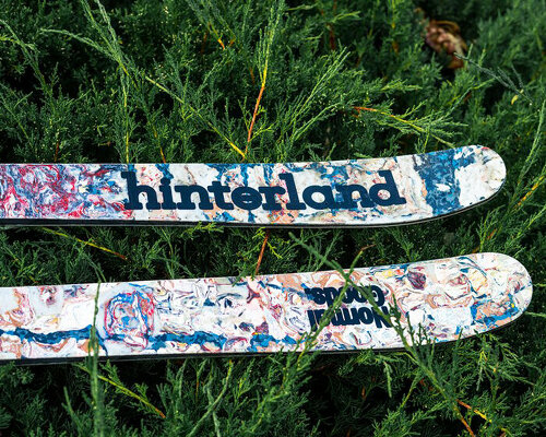 melted down plastic bags create sustainable skis with a marbled effect