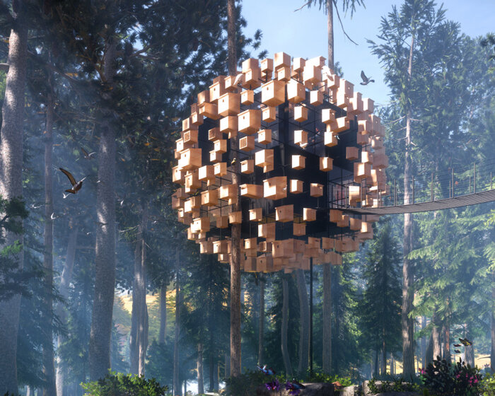 BIG designs treetop hotel room with a façade of bird nests in sweden