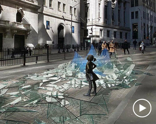 broken glass surrounds fearless girl statue in NYC to celebrate international women's day