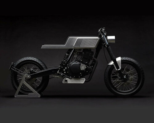 custom suzuki GN250 pays tribute to cubism with boxy geometries