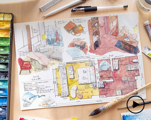 artist kei endo accurately details japanese hotel rooms with watercolor and gel pens