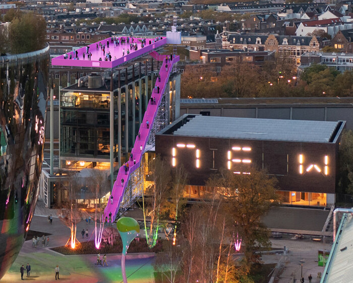 MVRDV designs a temporary pink rooftop for het nieuwe instituut in rotterdam