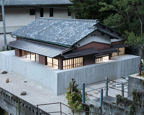 old japanese house half-buried in mortar mass emerges in renovation by naoshi kondo