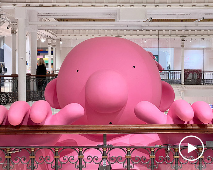 philippe katerine invades paris' le bon marché with massive bubblegum pink sculptures