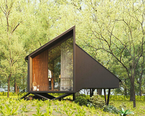 Biophilic tiny cabin proposal by Milad Eshtiyaghi hovers above verdant rainforest in Brazil