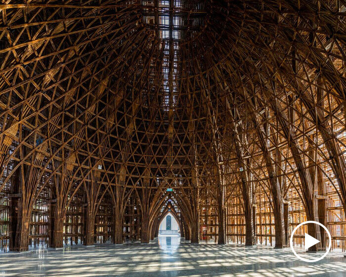 watch VTN's intricate bamboo welcome center filter sunlight with its sculptural vaulting