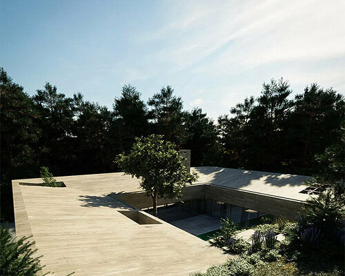 Central patio invites the surrounding nature inside OODA's Casa CM in Portugal