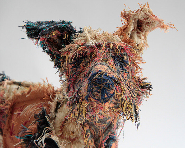 barbara franc upcycles old textiles into patchwork animal sculptures