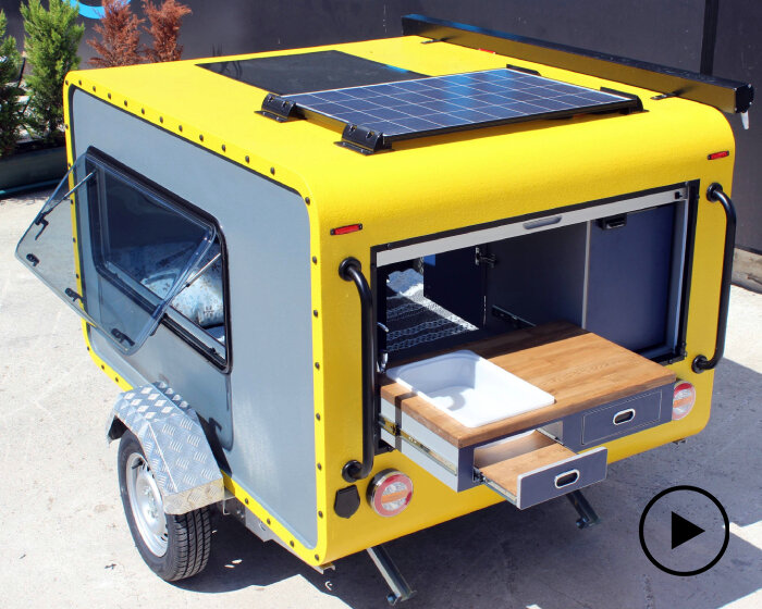 under 400kgs mini-caravan can be towed anywhere and accommodate three people