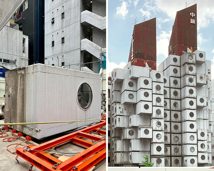 capsules of nakagin tower fly for first time in 50 years, headed to museums across world