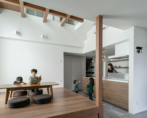 built around a common playroom, this japanese home celebrates sibling bonds