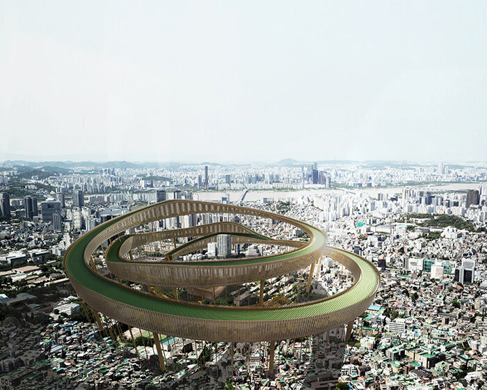 floating atop buildings, this looping super-structure is designed to pump oxygen into seoul