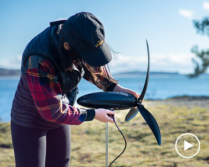 shine is a portable wind turbine about the size of a 1L water bottle