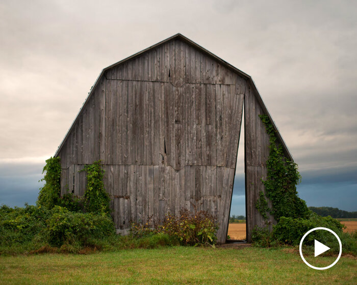 secret sky: catie newell cuts a triangular section through an old barn in rural michigan