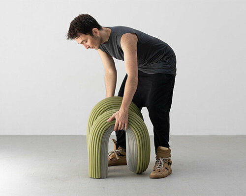 ara thorose materializes expressions of humanness into sloping cylindrical furniture-objects