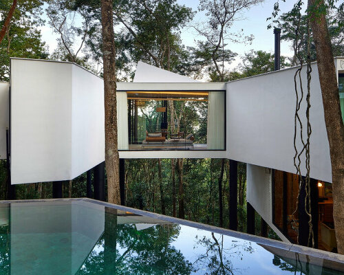 casa açucena rises fifteen meters from the ground and lives within a forest in brazil