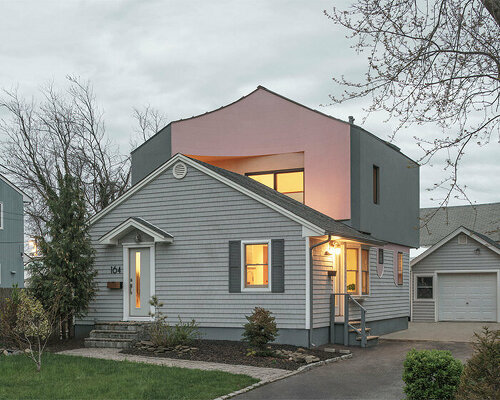 architensions builds pink tile-clad extension on top of old ranch house in the US