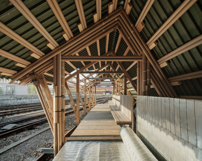 every part of this temporary pavilion in basel has been built from reclaimed materials