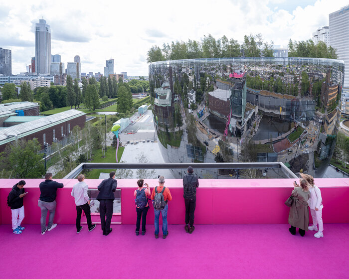 MVRDV's 29-meter-tall pink podium opens for summer in rotterdam