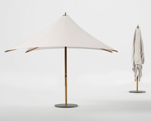 wooden parasol ‘paladin’ designed with a mini skylight on top