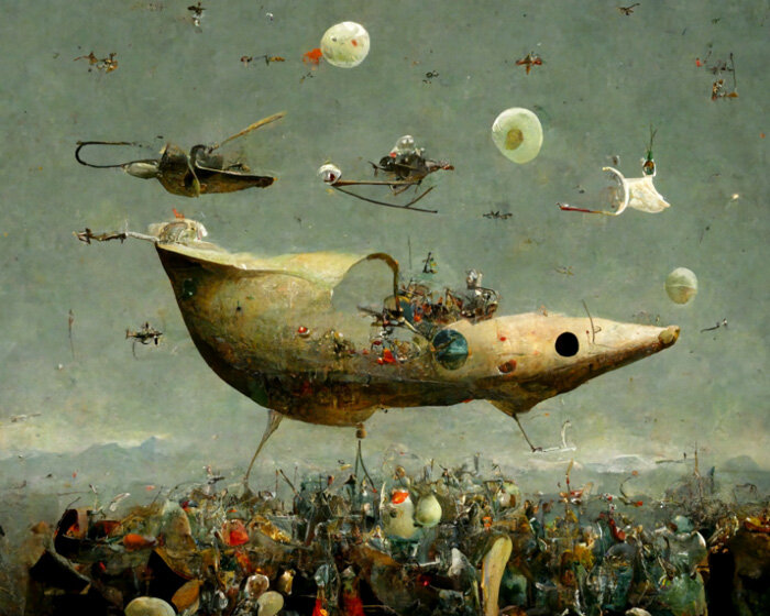 filippo nassetti’s AI designs place spaceships into the painted worlds of bosch and caravaggio