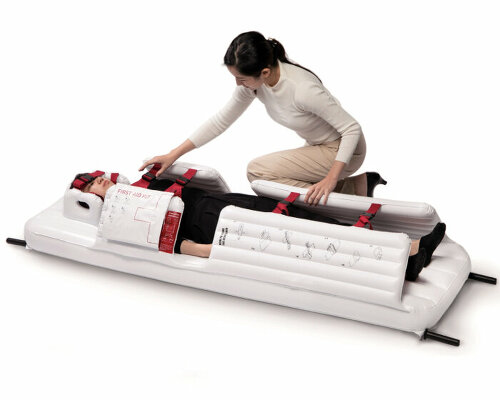 inflatable stretcher securely wraps patients in comfort and protects them from falling